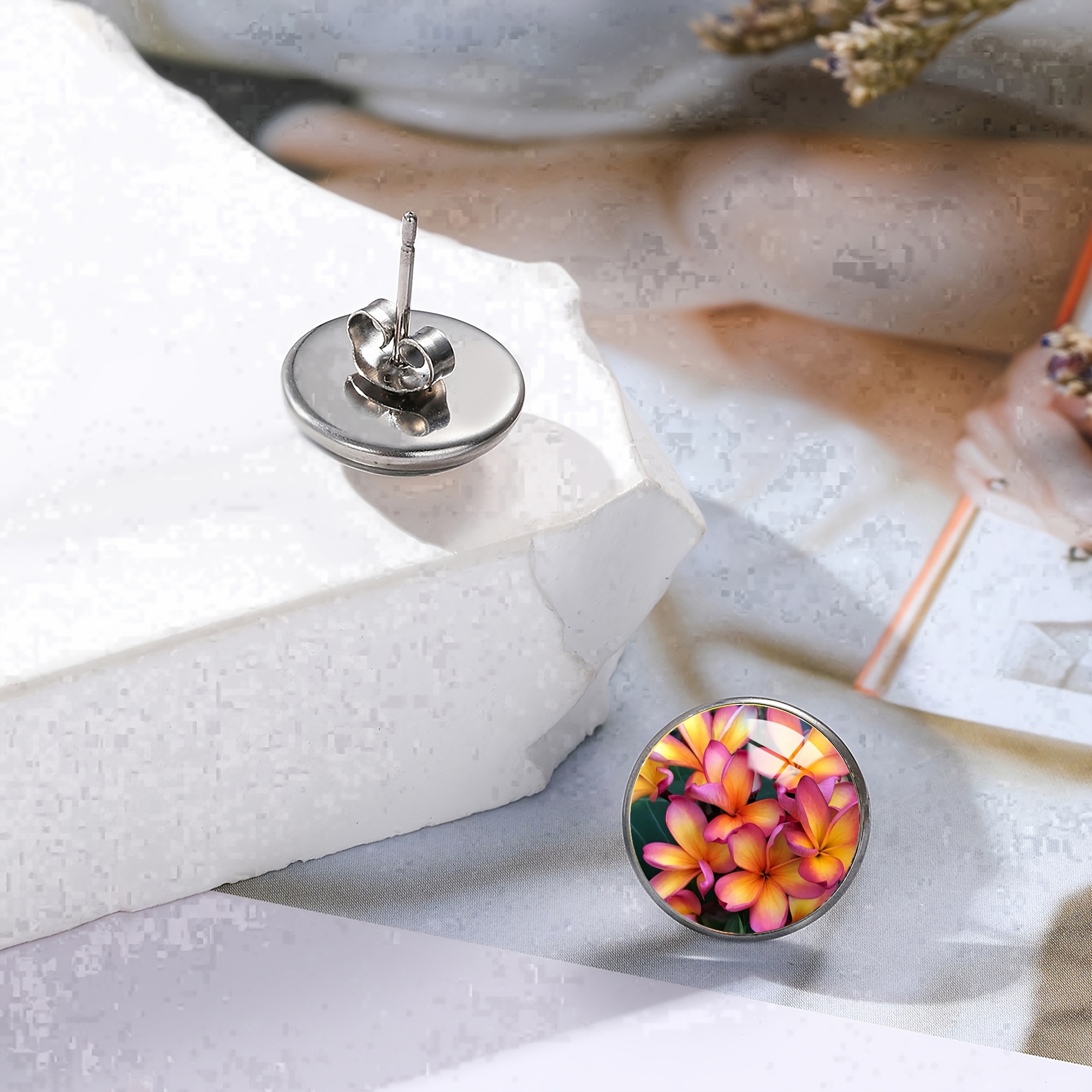 Tropical Plumeria Stainless Steel Ear Studs, Unisex